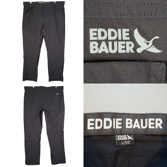 Eddie Bauer Pants Men’s Size 40x30 Black Straight Leg Flat Front Rainer Tech - Picture 1 of 8